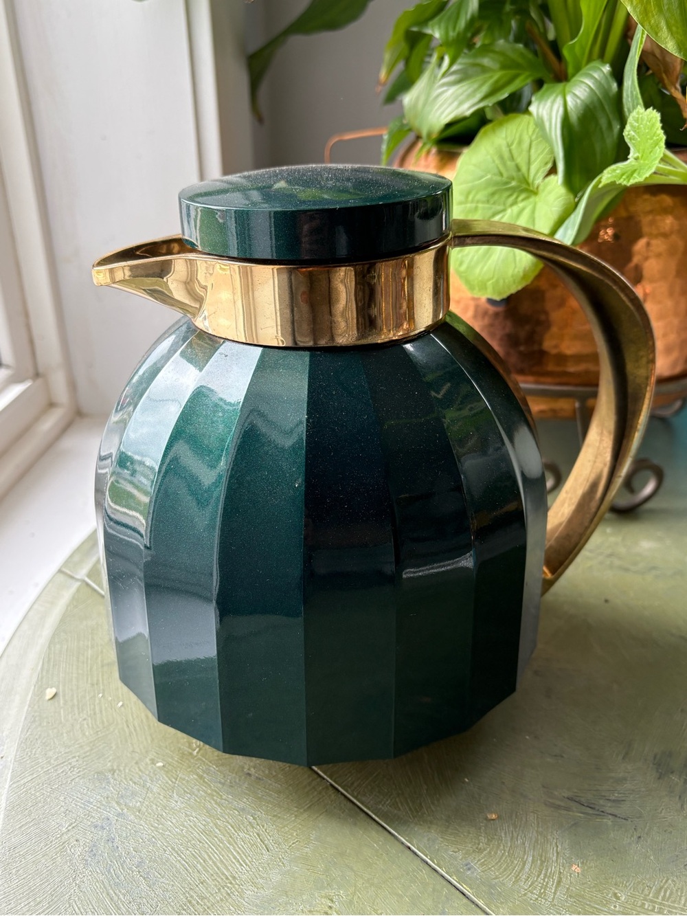 Vintage MCM Phoenix Green and Gold Insulated Carafe